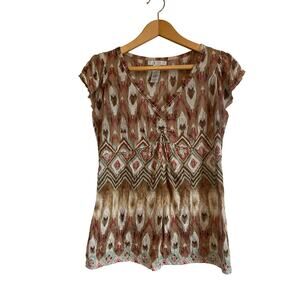 Lizwear short sleeve babydoll top brown lightweight stretch y2k southwest Size M